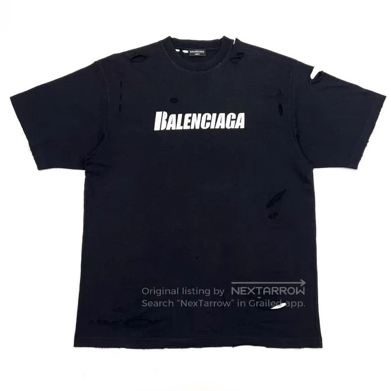 Balenciaga Black large destruction logo distressed ripped