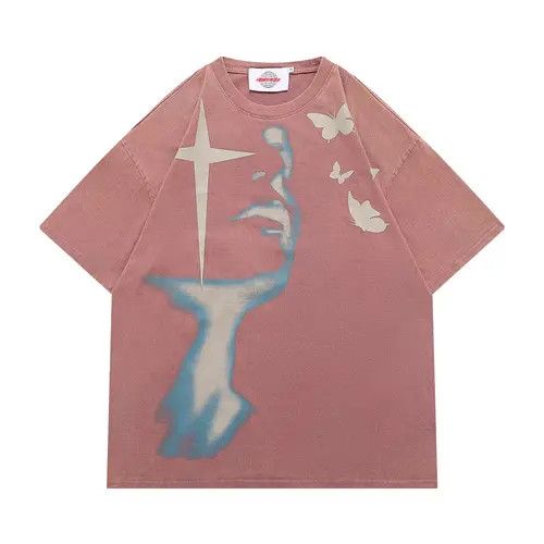 image of Vintage Abstract Cross Print Short Sleeve T-Shirt in Pink, Men's (Size Large)
