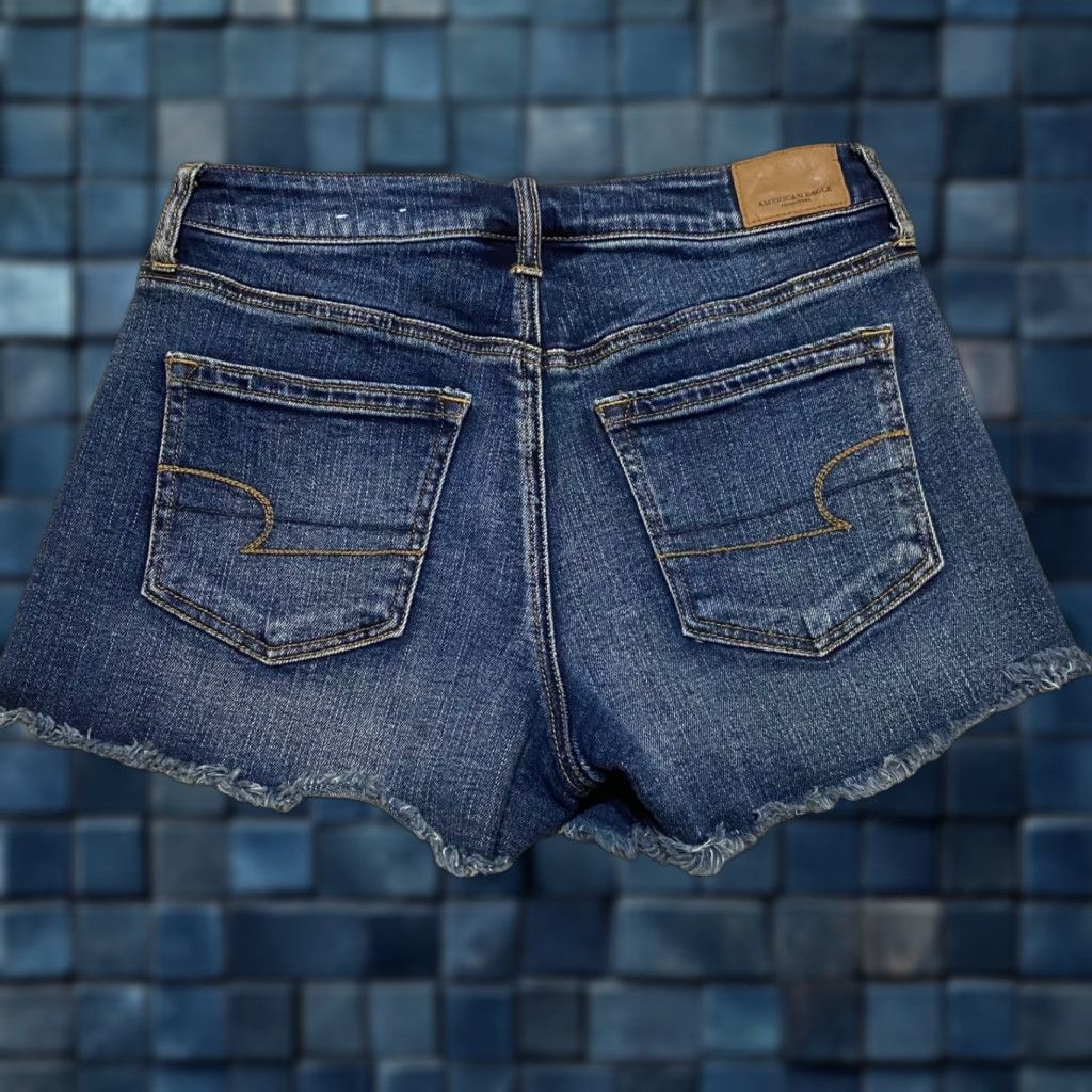 American Eagle Outfitters American Eagle Outfitters Womens 4 Jeans Shorts Blue Denim Distressed Dark Wash High Rise Stretch 5-Pocket Design Solid Color Casual Summer Size 27" / US 4 / IT 40 - 1 Thumbnail