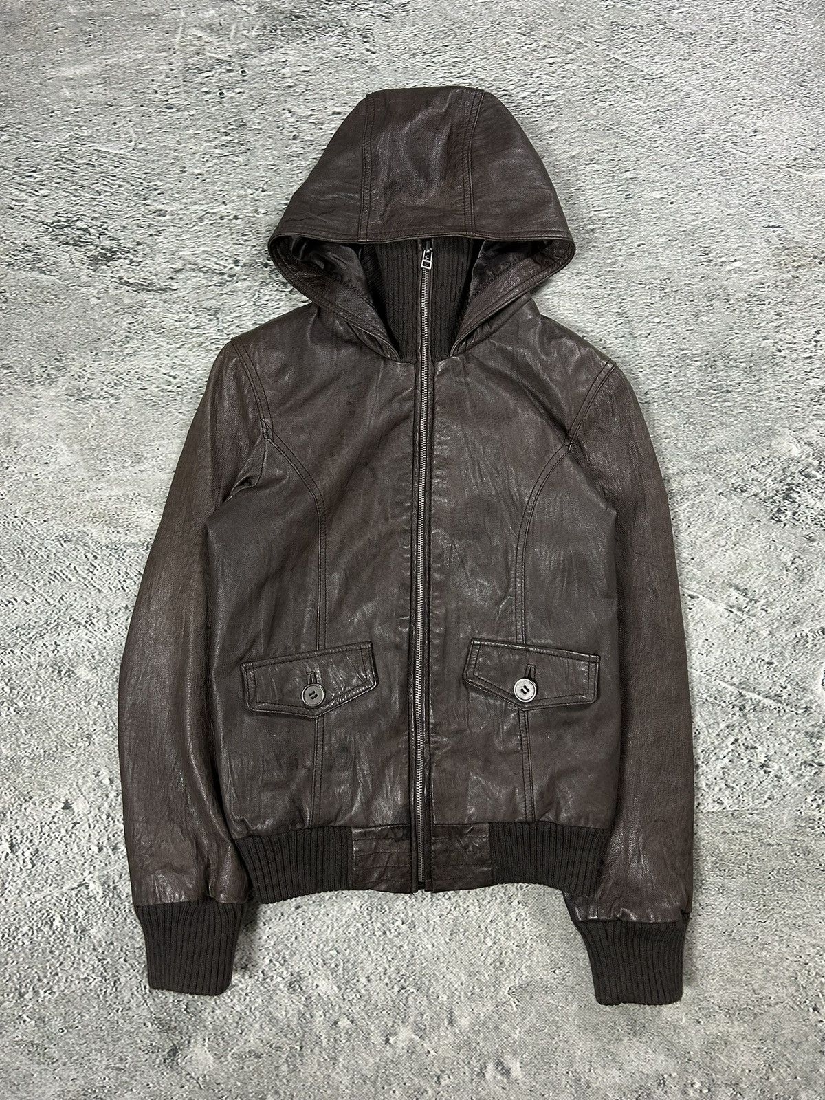 Leather Bikbok brown vintage leather jacket hooded Size US XS / EU 42 / 0 - 1 Thumbnail