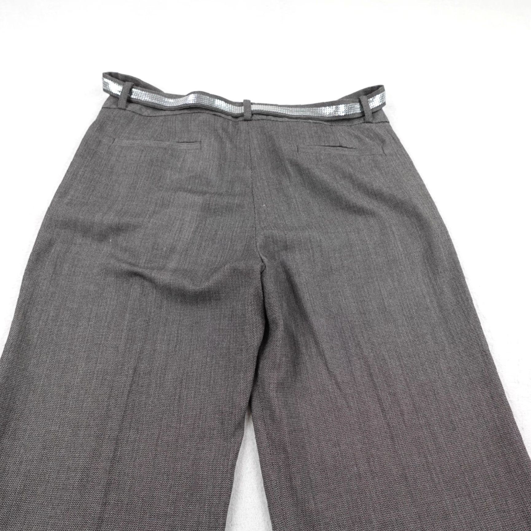 Sandro Sandro Pants Womens 8 Gray Wide Leg Dress Trousers Belt Rhinestone Career Office Size 30" / US 8 / IT 44 - 6 Thumbnail