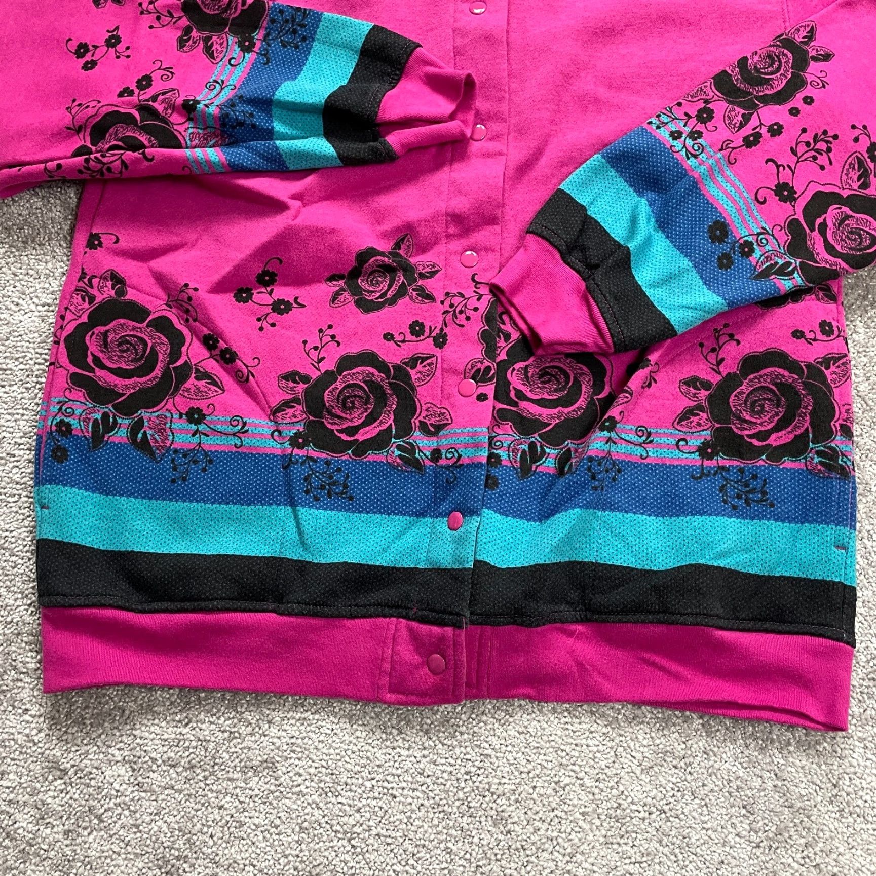Blair Blair Jacket Womens Medium Pink Snap Button Floral Mid-Length Pockets Knit Polyester Size M / US 6-8 / IT 42-44 - 2 Thumbnail