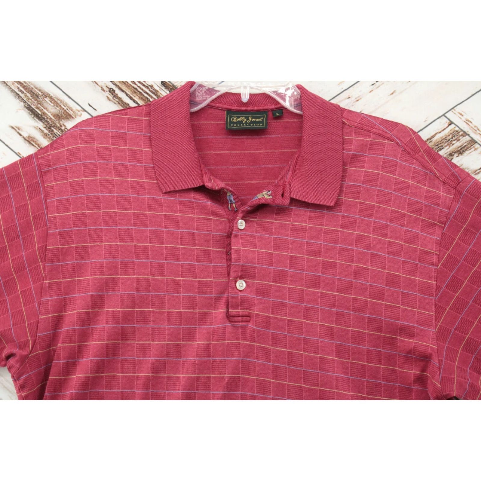 Vintage VINTAGE Bobby Jones Polo Shirt Men's L Red Windowpane Plaid Golf Embroidered Italy Size US L / EU 52-54 / 3 - 3 Thumbnail