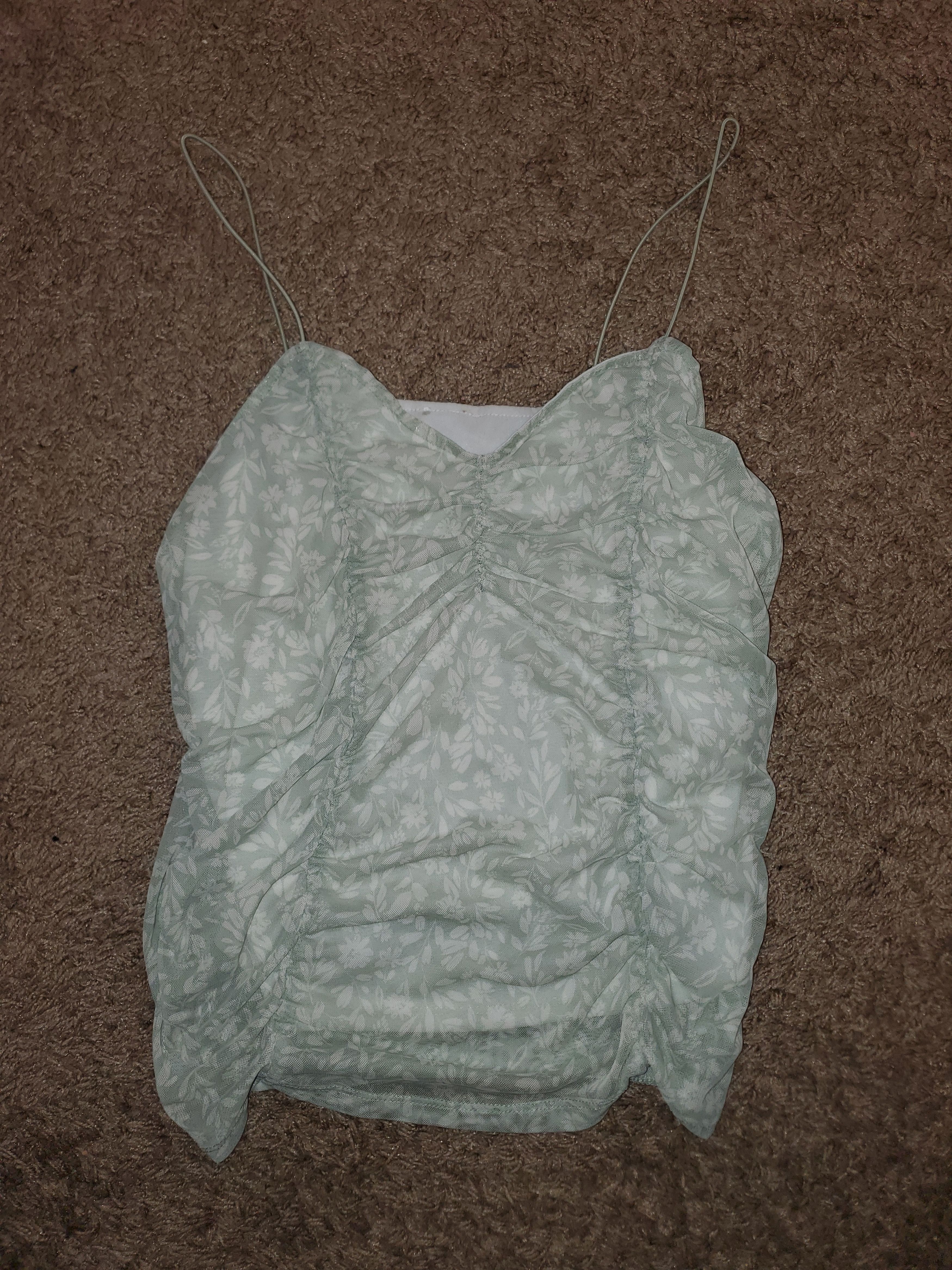 Other Ruched light mint green blouse with white flower print Size XL / US 12-14 / IT 48-50 - 2 Thumbnail