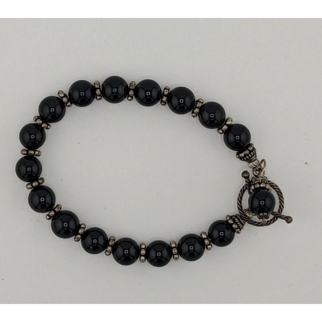 Handmade Handmade Gothic Black Stone Beaded Bracelet With Silver Tone Size ONE SIZE - 2 Thumbnail