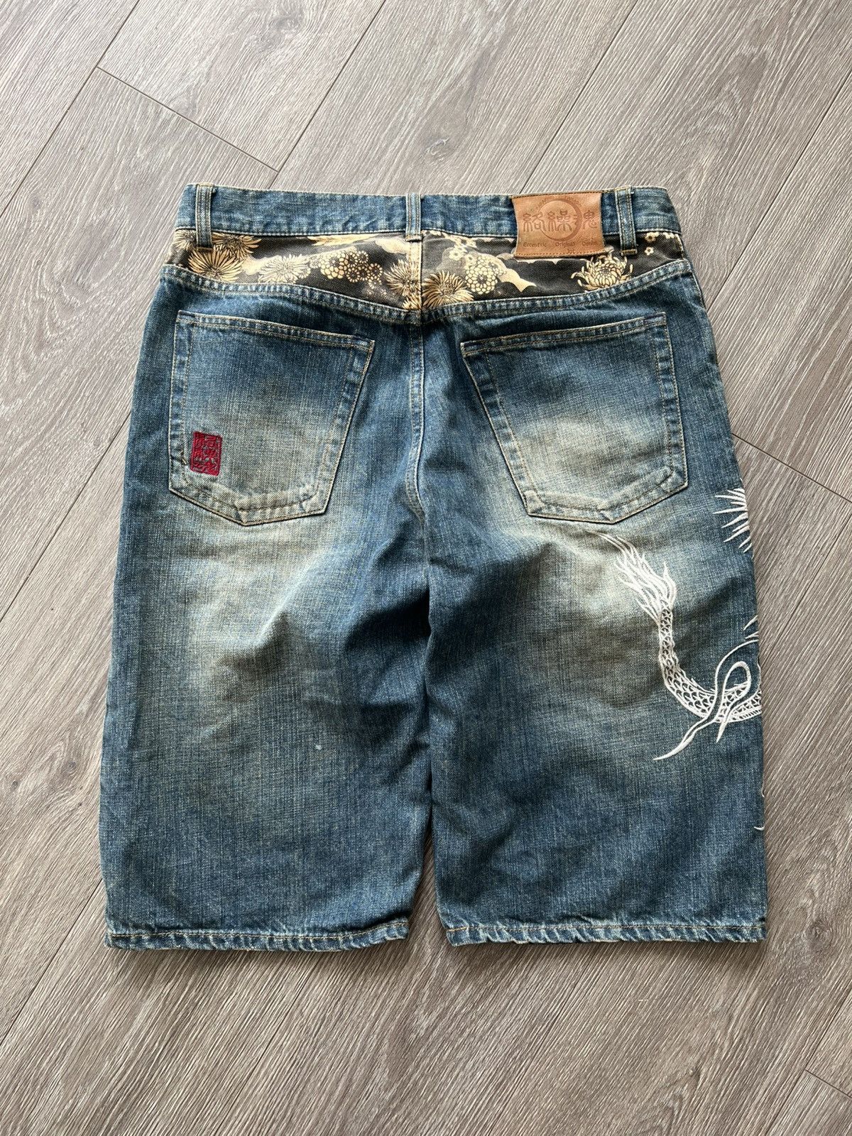 Japanese Brand Vintage Japanese Denim Shorts Dragon Embroidery Samurai Soul Size US 36 / EU 52 - 15 Thumbnail