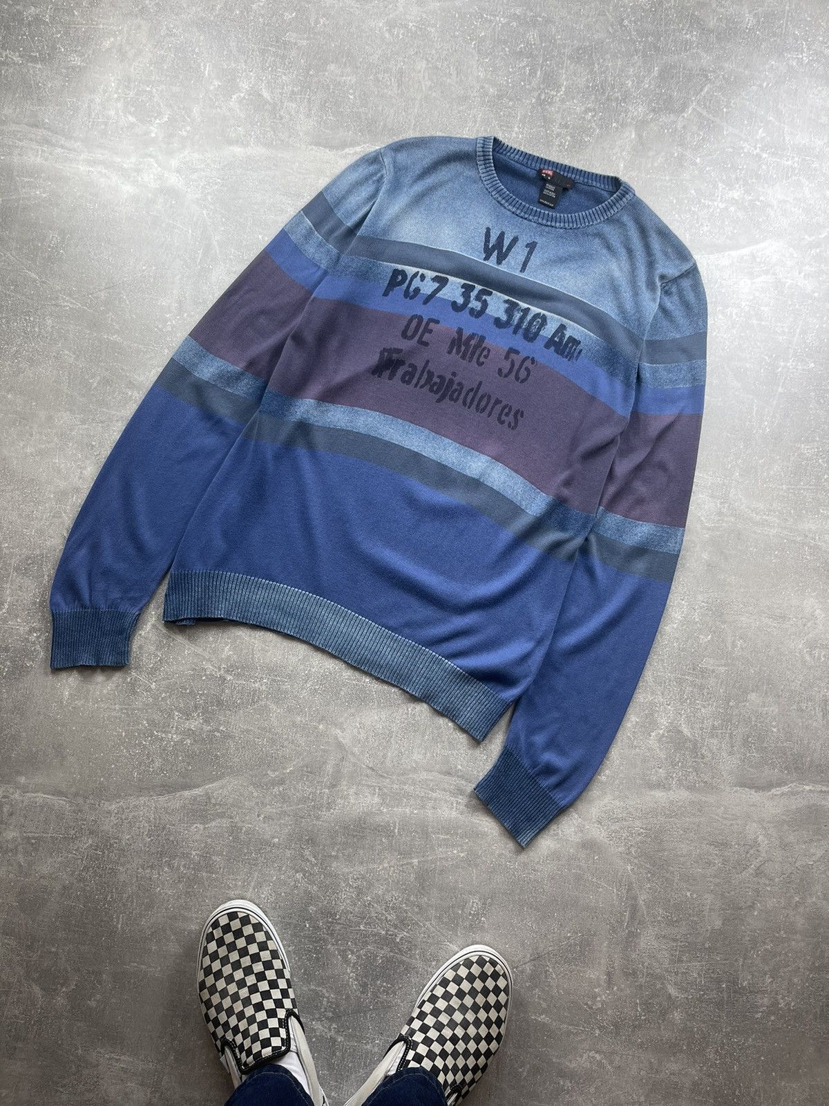 Diesel × Vintage Diesel Made in Italy Vintage Y2K Graphic Striped Sweater Size US XL / EU 56 / 4 - 1 Thumbnail