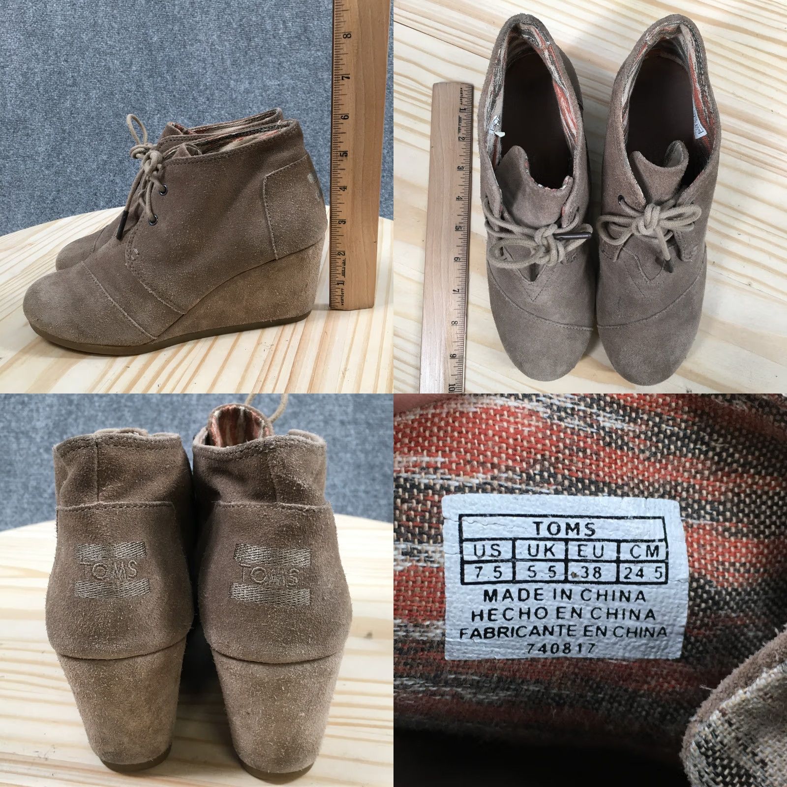 Toms TOMS Boots Womens 7.5 Lace Up Desert Wedge Ankle Bootie 740817 Brown Suede Boots Size US 8 / IT 38 - 8 Thumbnail