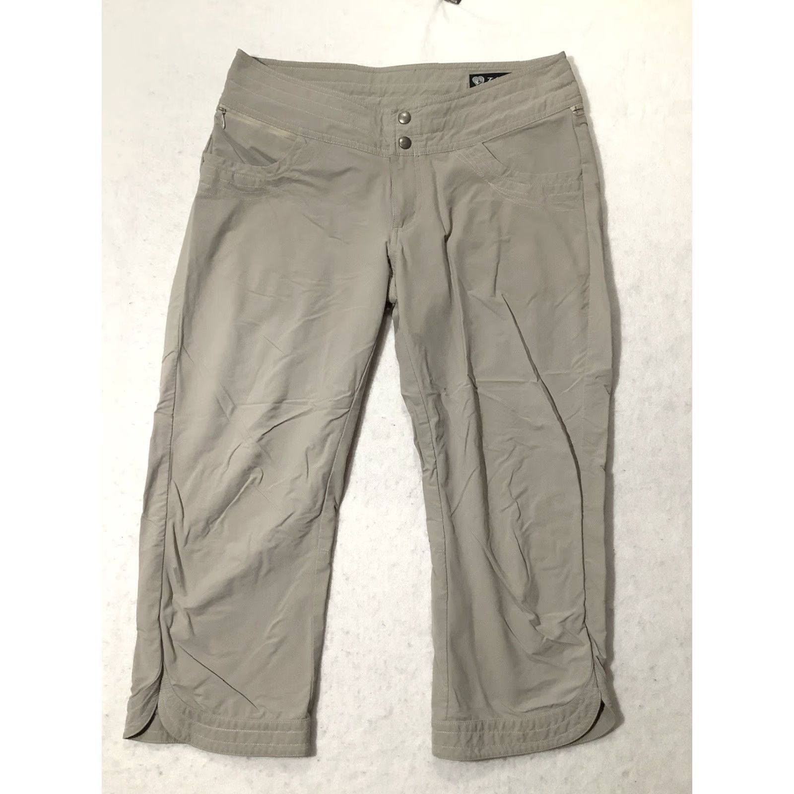 Vintage Kuhl Pants Cropped Women’s Beige Nylon 6 Drawstring Inseam 21 in Casual Hiking Size 28" / US 6 / IT 42 - 2 Thumbnail