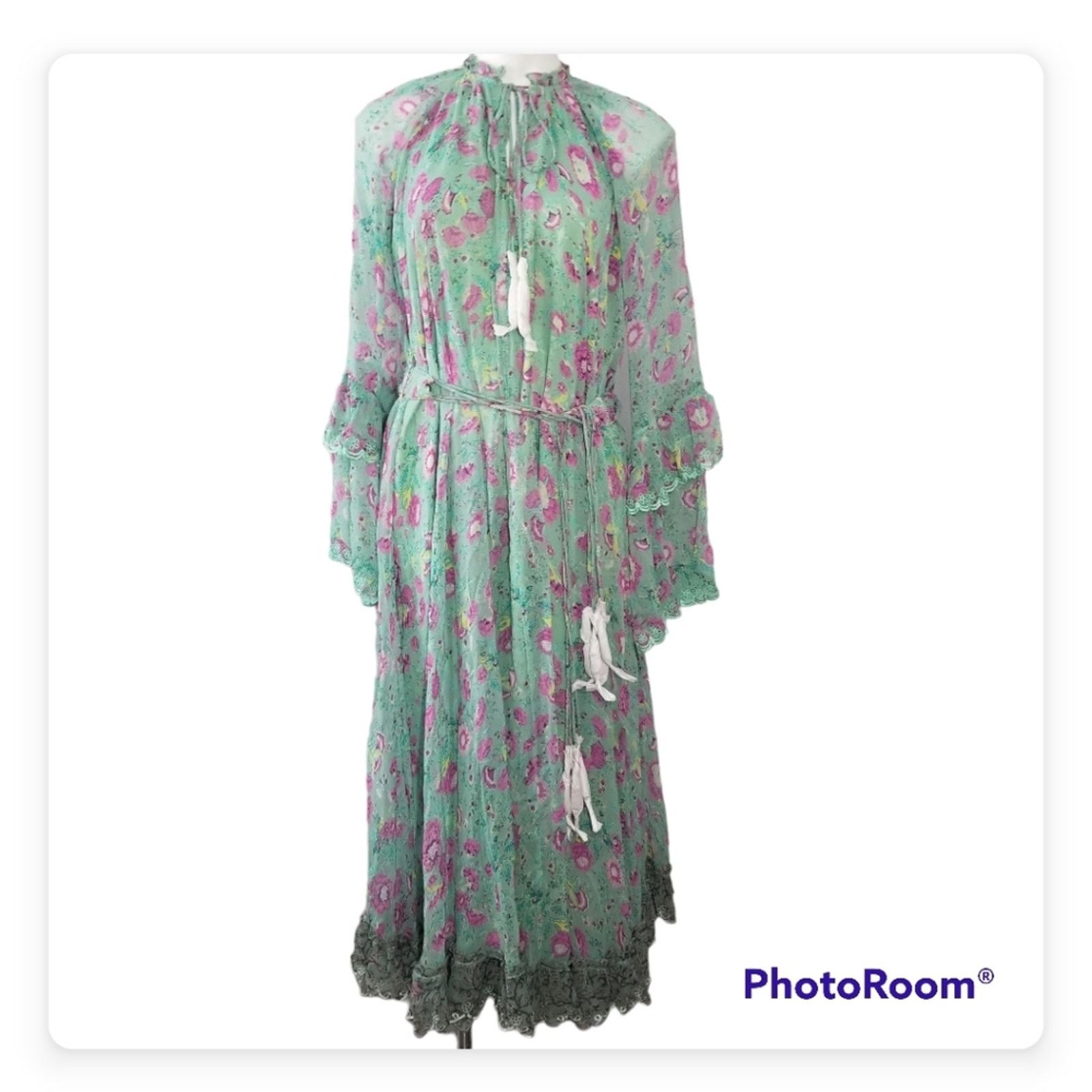 Hemant & Nandita NWT Hemant & Nandita Hera Long Green Floral Dress Size M / US 6-8 / IT 42-44 - 4 Thumbnail