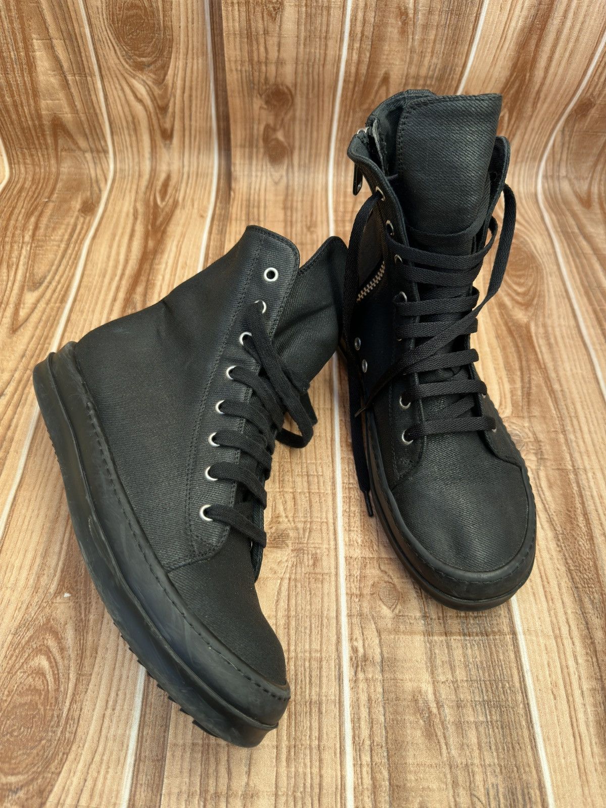 Rick Owens Rick Owens Drkshdw 2016 Black Waxed Canvas Vegan Ramones Size US 7.5 / EU 40-41 - 16 Thumbnail