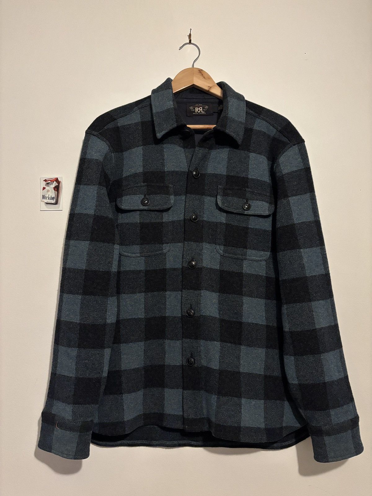 RRL Ralph Lauren RRL PLAID-PRINT JERSEY POPOVER WORKSHIRT NAVY