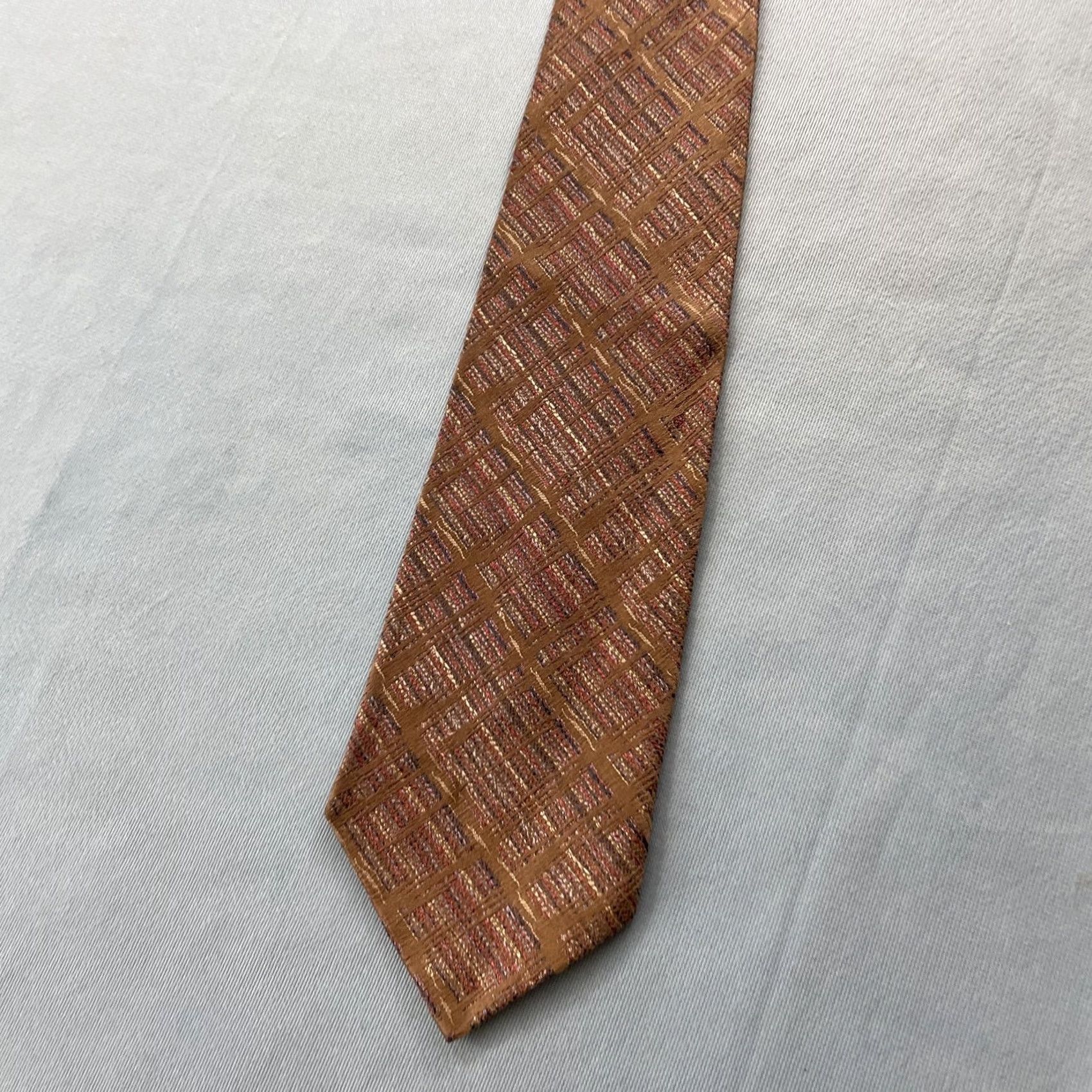 MCM VINTAGE Rhodia Necktie Italian Woven Tie Geometric Plaid Brown Red Blue 3x48" Mens Tie Size ONE SIZE - 4 Thumbnail