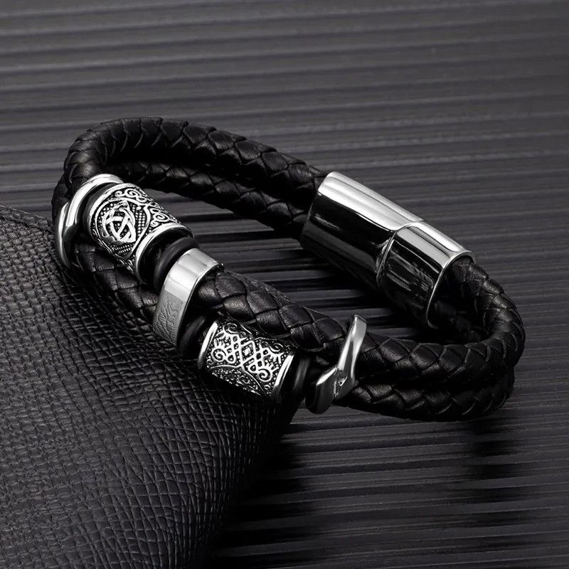 Other Viking Double Layer Leather Bracelet Accessories Cuff Gift Size ONE SIZE - 8 Thumbnail