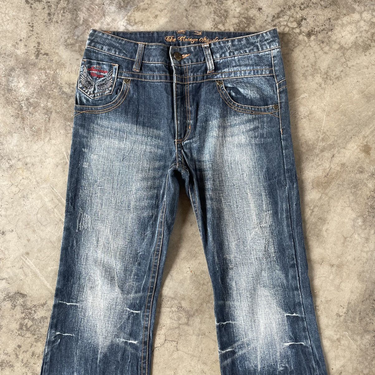 Japanese Brand 🔥🇯🇵Heaven Winger Stoned Washed Flare Distress Denim Jeans Size US 34 / EU 50 - 2 Thumbnail