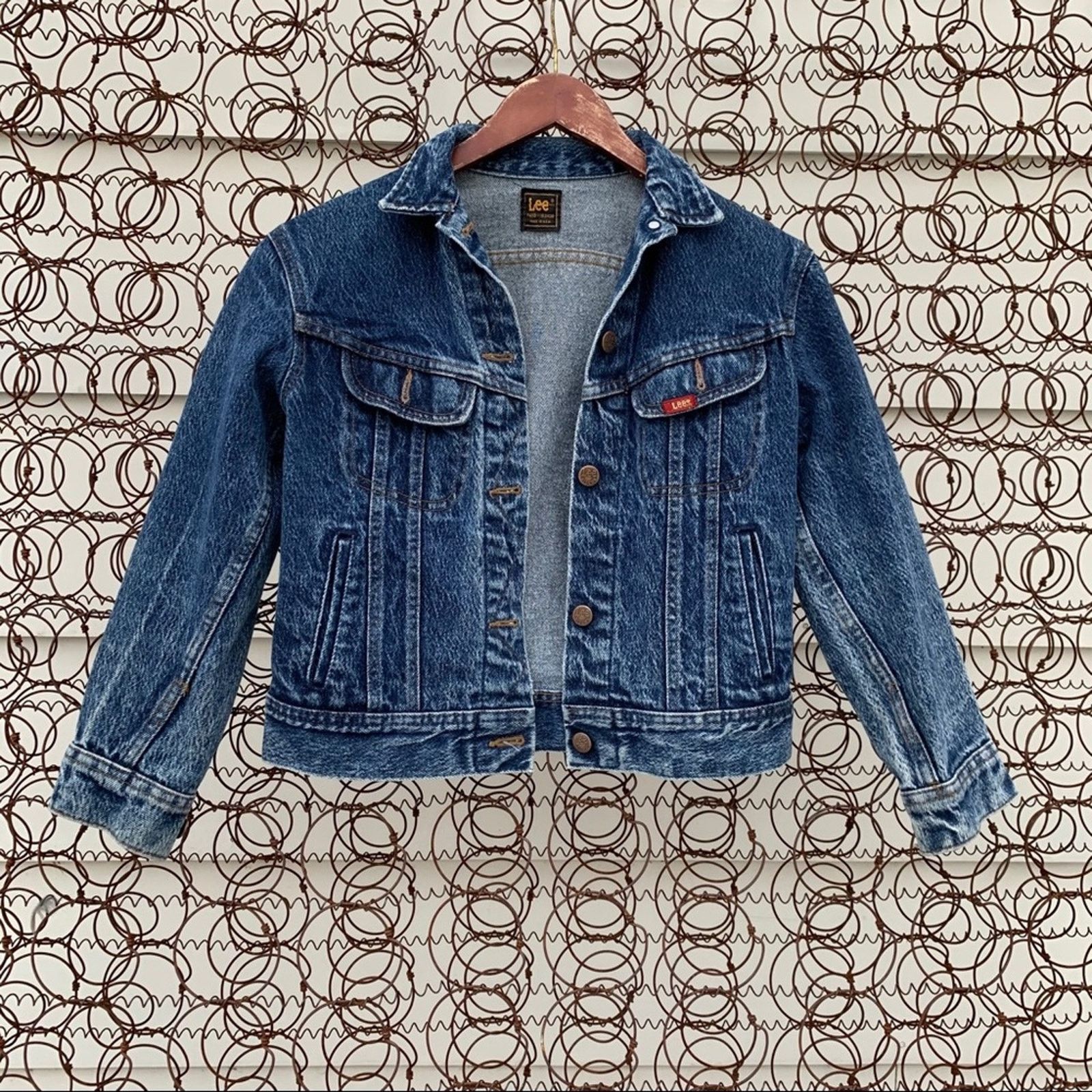 image of Vintage Lee Denim Jean Trucker Jacket Black Label in Blue, Women's (Size Small)