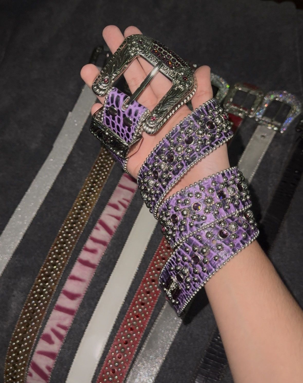 B.B. Simon Purple Alligator BB belt Size 32 - 2 Thumbnail
