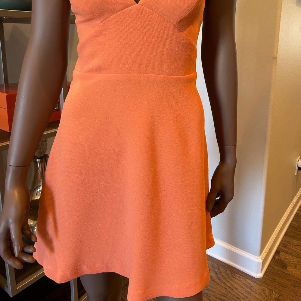 Designer BCBGeneration Plunging Skater Dress in Papaya/Orange Size XS / US 0-2 / IT 36-38 - 3 Thumbnail