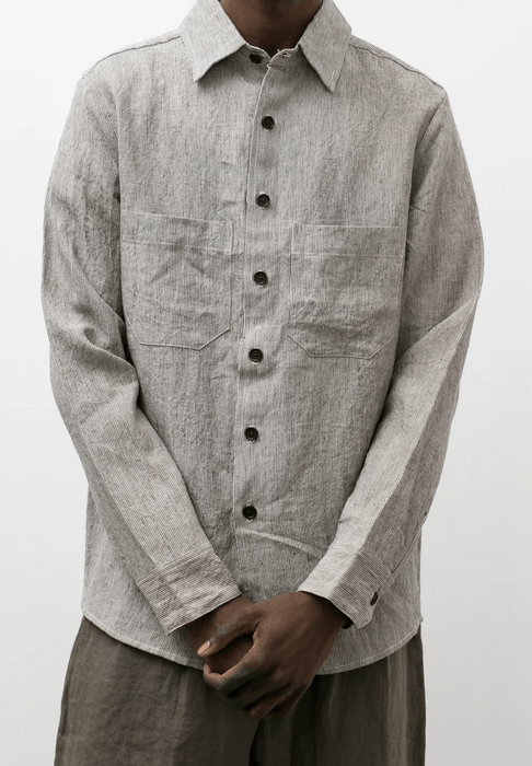 Evan Kinori Two Pocket Shirt - Tumbled Linen Stripe | Grailed