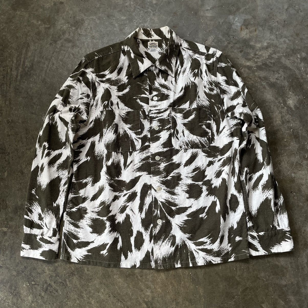 ま*ん様 COOTIE Wolf Print Nel Open Collar S COOTIE / Wolf Print Nel Open Collar Shirt -Coal Black-
