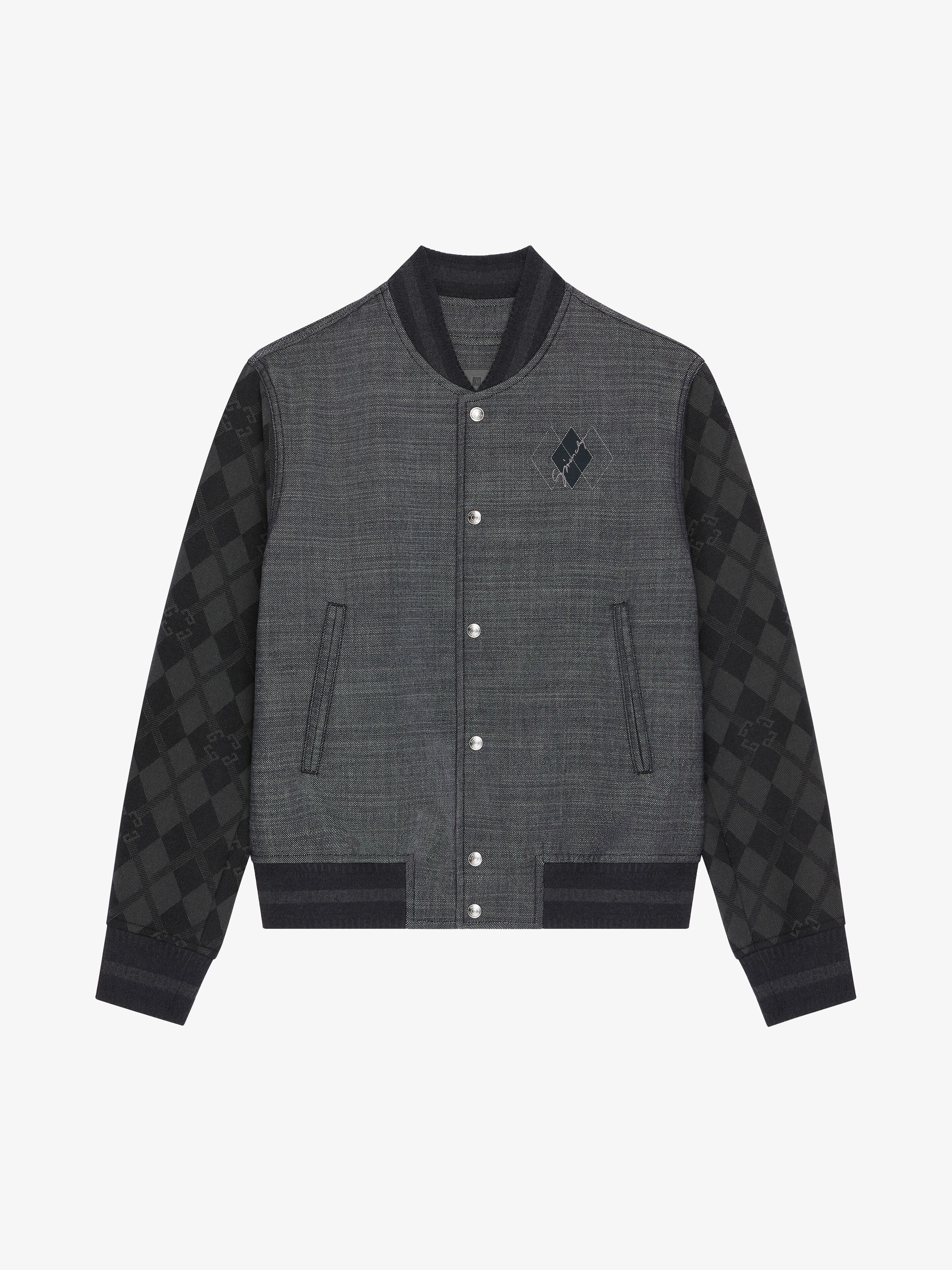 o1w1db10925 Mix Material Varsity Jacket in Grey/Black
