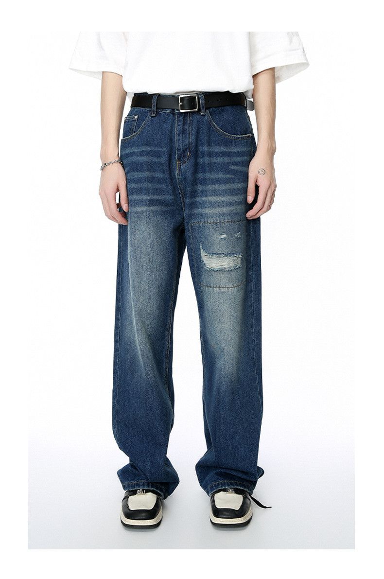 Japanese Brand × Jean Vintage patch ripped loose straight jeans Size US 32 / EU 48 - 1 Thumbnail