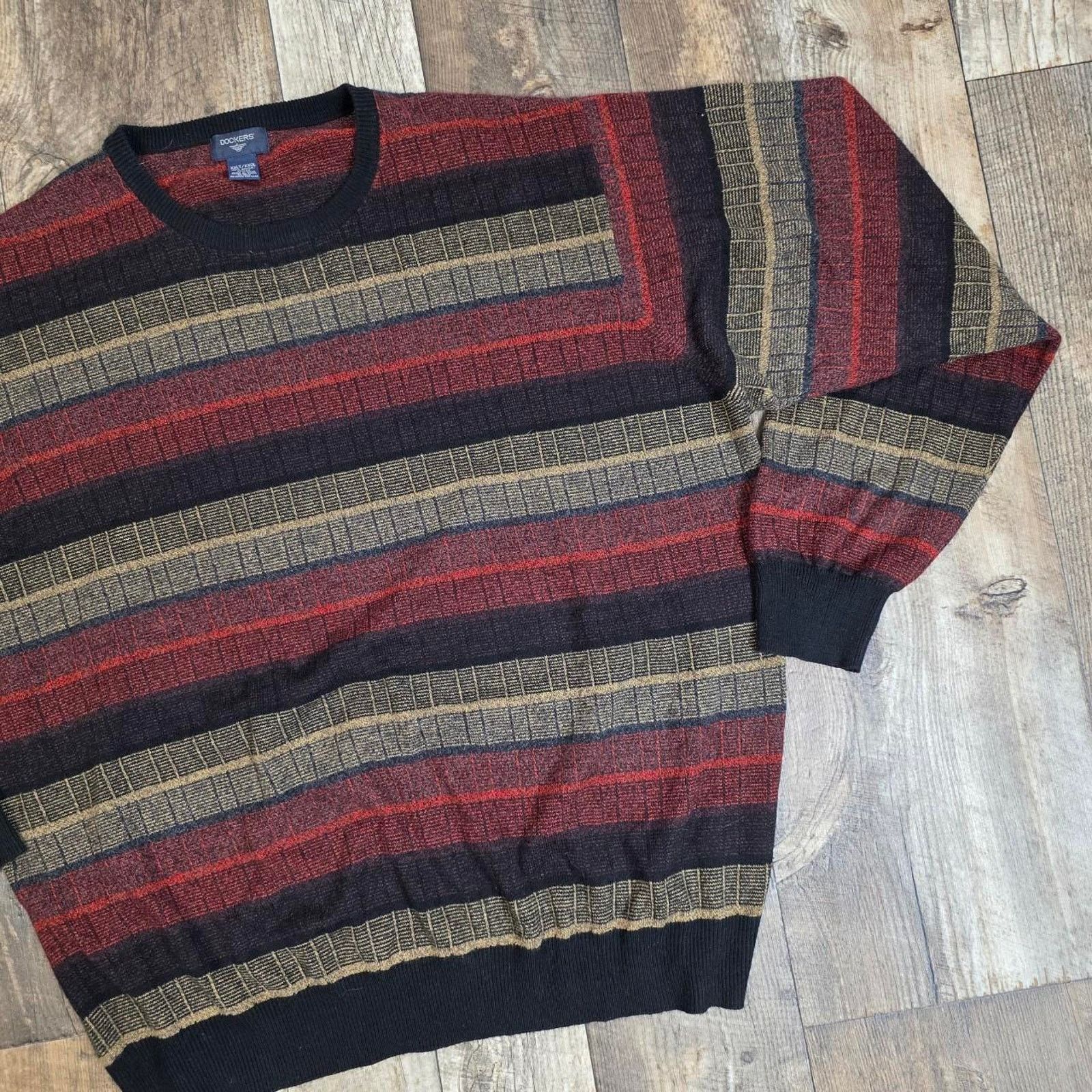 Dockers Vintage Striped Knit Sweater XXL Tall Earth Tone 90s Grandpa Size US XL / EU 56 / 4 - 2 Thumbnail