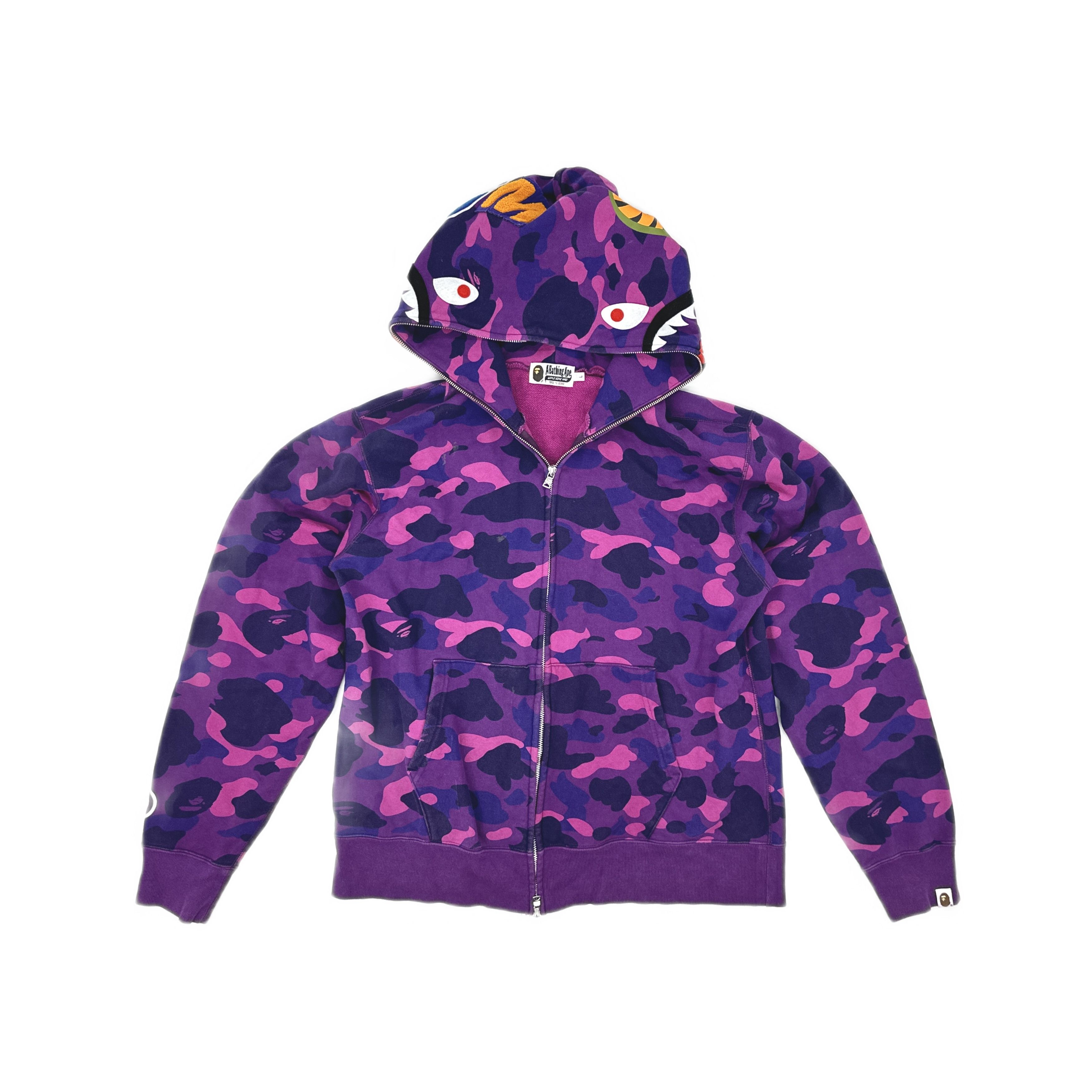 Bape A BATHING APE Purple Camo Shark Hoodie Size L Size US L / EU 52-54 / 3 - 1 Thumbnail