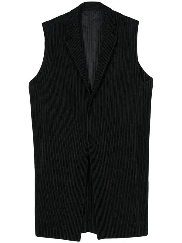 Homme Plisse Issey Miyake o1tko10326 Tailored Pleated Long Vest in Black Size US L / EU 52-54 / 3 - 1 Thumbnail