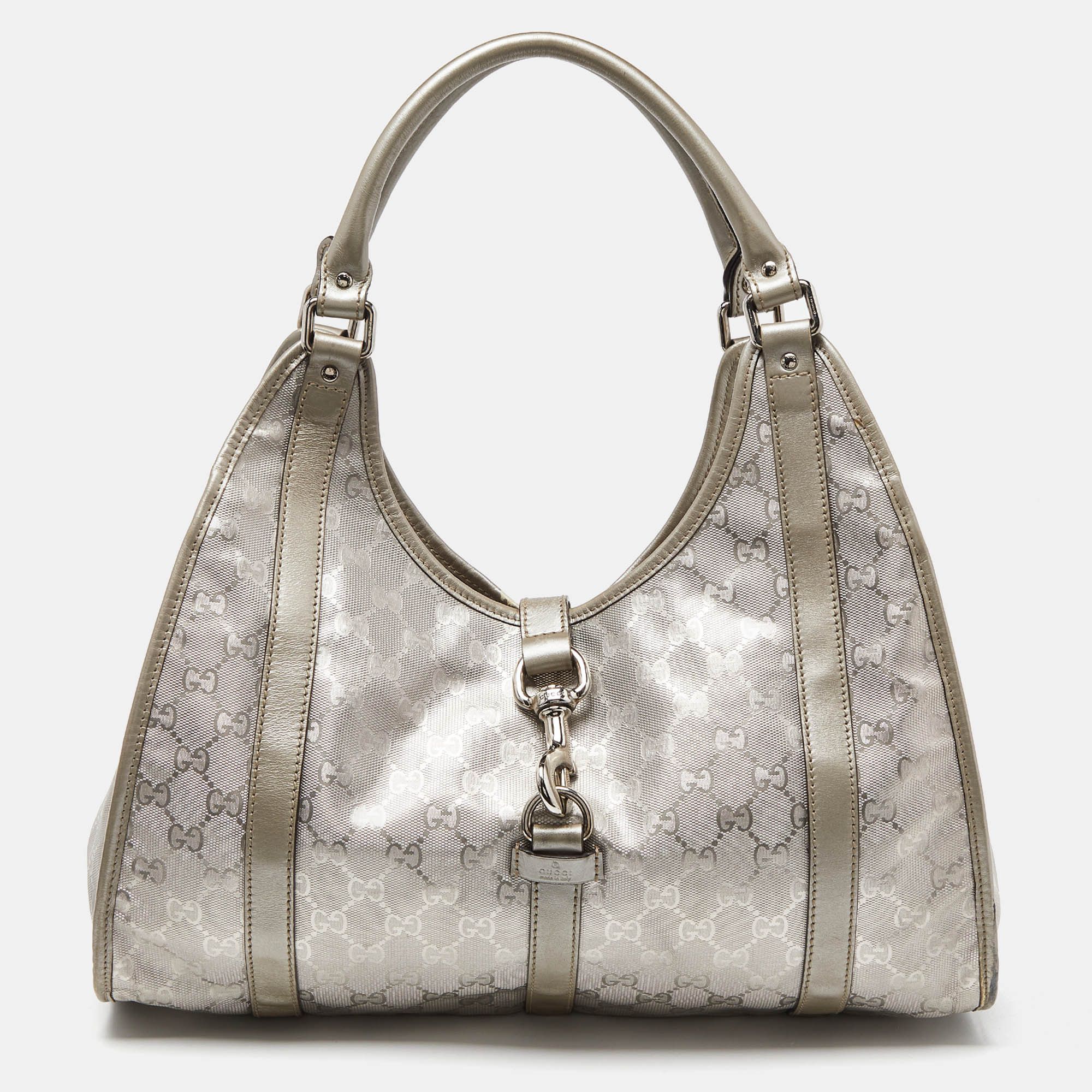 image of Gucci Silver GG Imprime Canvas And Leather Medium Joy Shoulder Bag, Women's