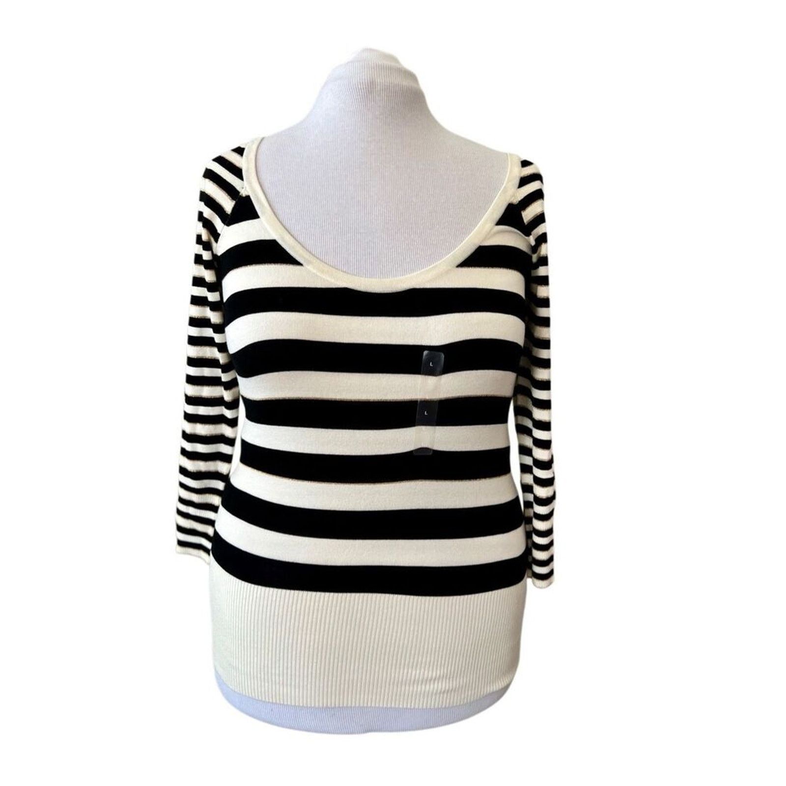 Guess Guess Black White Metallic Gold Thread Long Sweater LARGE Size L / US 10 / IT 46 - 2 Thumbnail