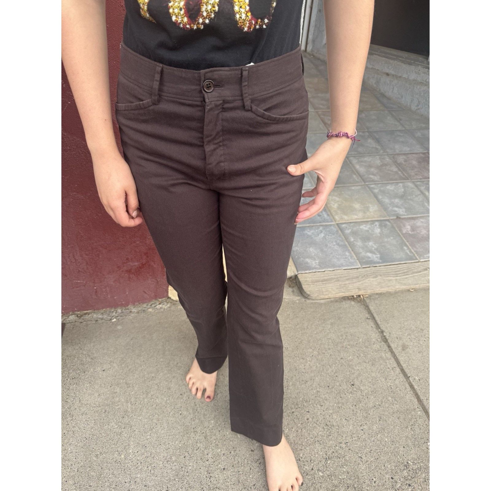 Miu Miu 90s Miu Miu US 12 Brown Cotton Blend Trousers Size 34" / US 12 / IT 48 - 1 Thumbnail