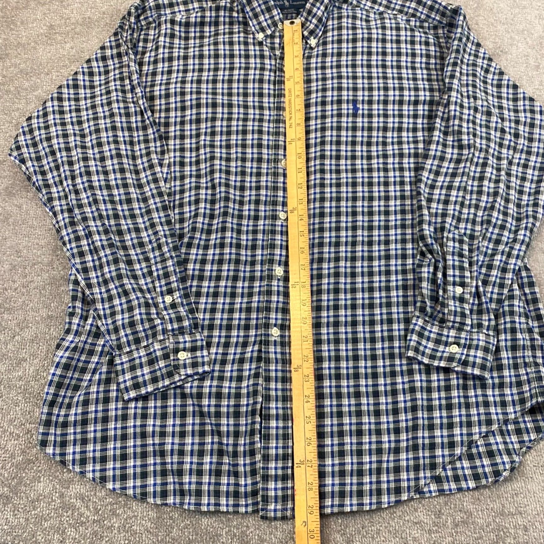 Ralph Lauren VINTAGE Ralph Lauren Mens Shirt XL Long Sleeve Plaid Button-Down Blue Green White Casual Dress Size 46R - 6 Thumbnail