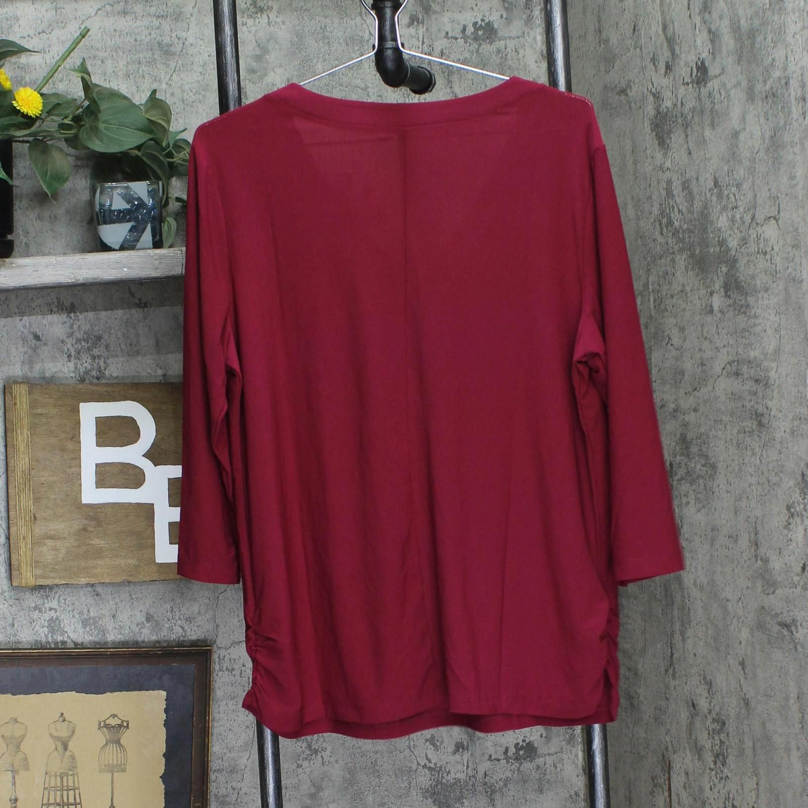 Other New Ny Collection Knit Zipper V-neck Tee Burgundy Red 1x Size XL / US 12-14 / IT 48-50 - 2 Thumbnail