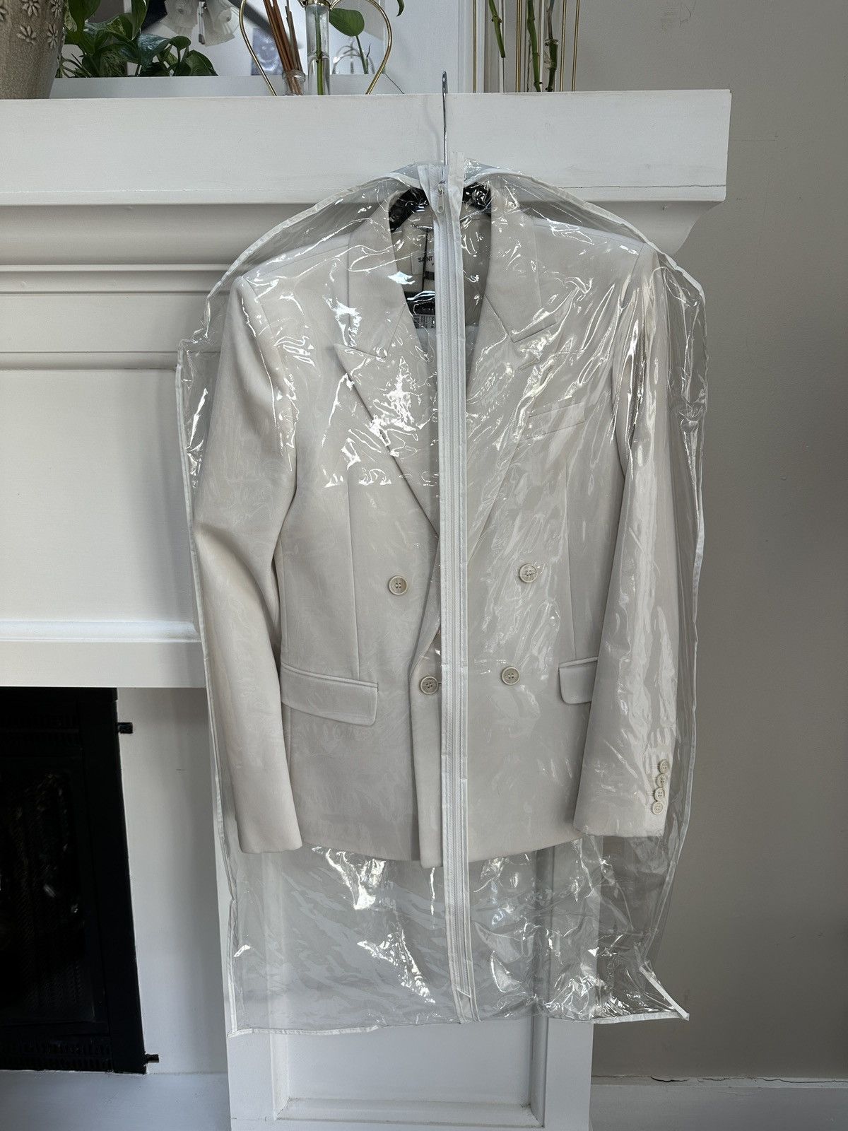 Saint Laurent Paris Ivory Double Breasted Suit Jacket Size 46R - 17 Thumbnail