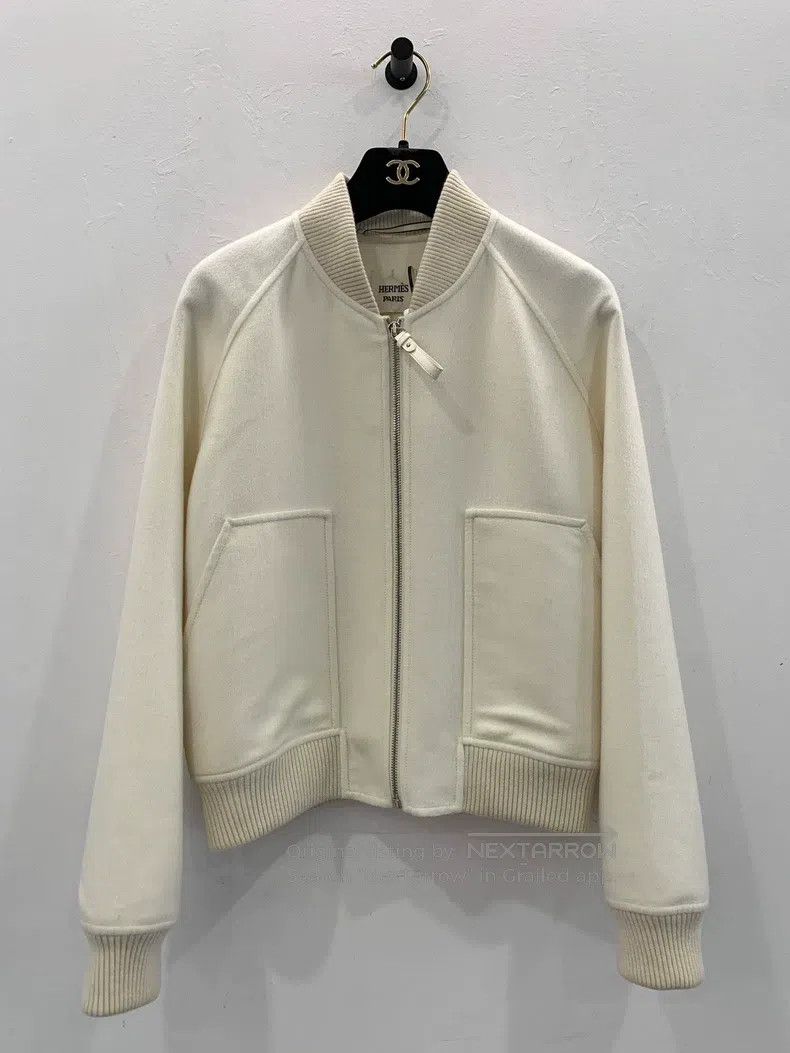 Hermes Hermes White cashmere women's jacket Size XXS / US 00 / IT 34 - 1 Thumbnail