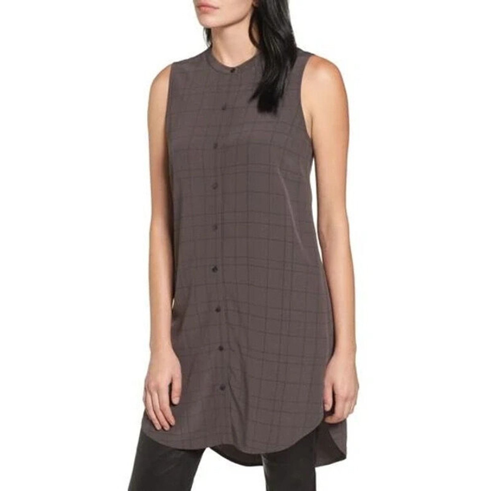 Eileen Fisher EILEEN FISHER Plaid Viscose Mandarin Collar Shirt sz XS $298 Size XS / US 0-2 / IT 36-38 - 1 Thumbnail