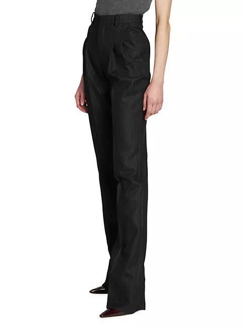 Saint Laurent Paris o1s1wg111124 Wide Leg Pants in Striped Wool Flannel in Black Size 27" / US 4 / IT 40 - 4 Thumbnail