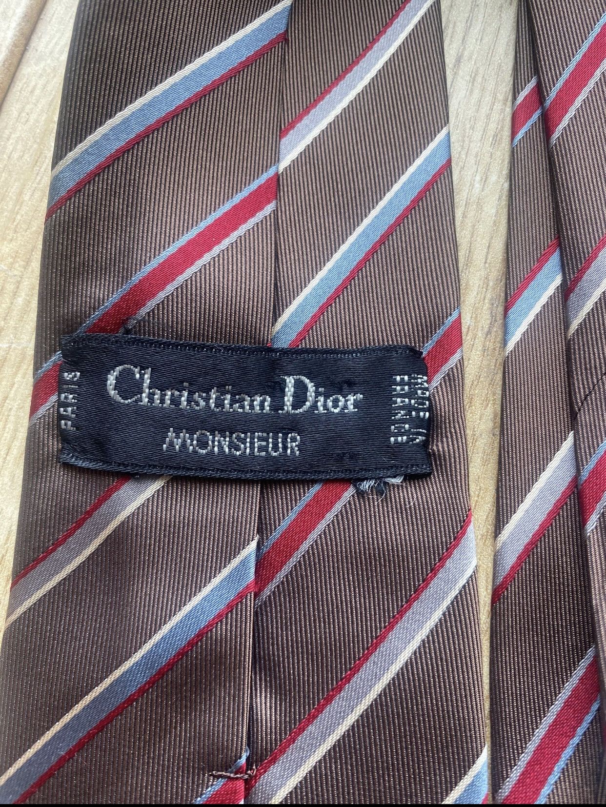 Christian Dior Monsieur Vintage Dior Silk Tie Brown Striped Handmade 90s/00s Size ONE SIZE - 3 Thumbnail