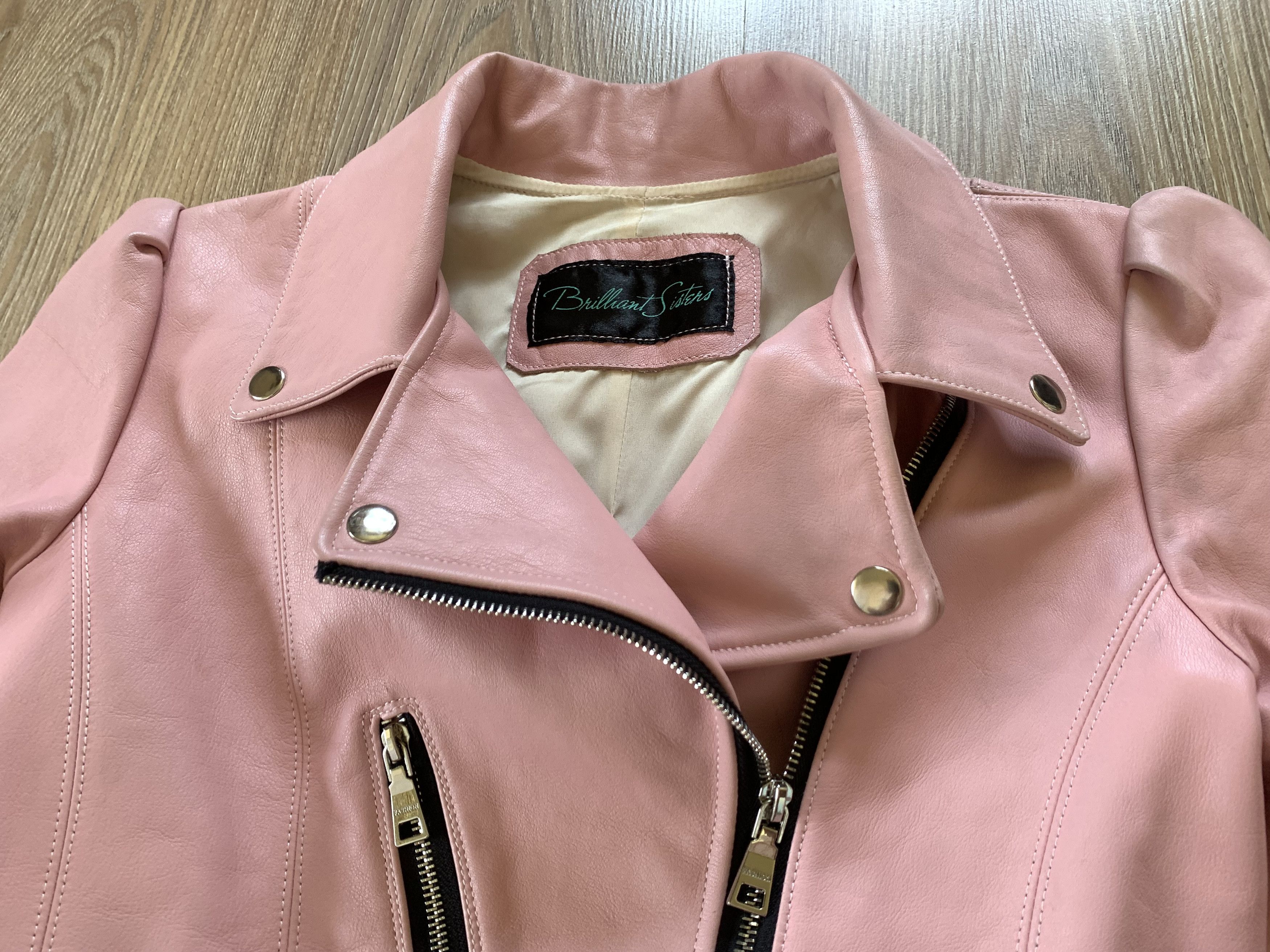 Designer Brilliant Sisters Pink Leather Biker Jacket Size XS / US 0-2 / IT 36-38 - 5 Thumbnail