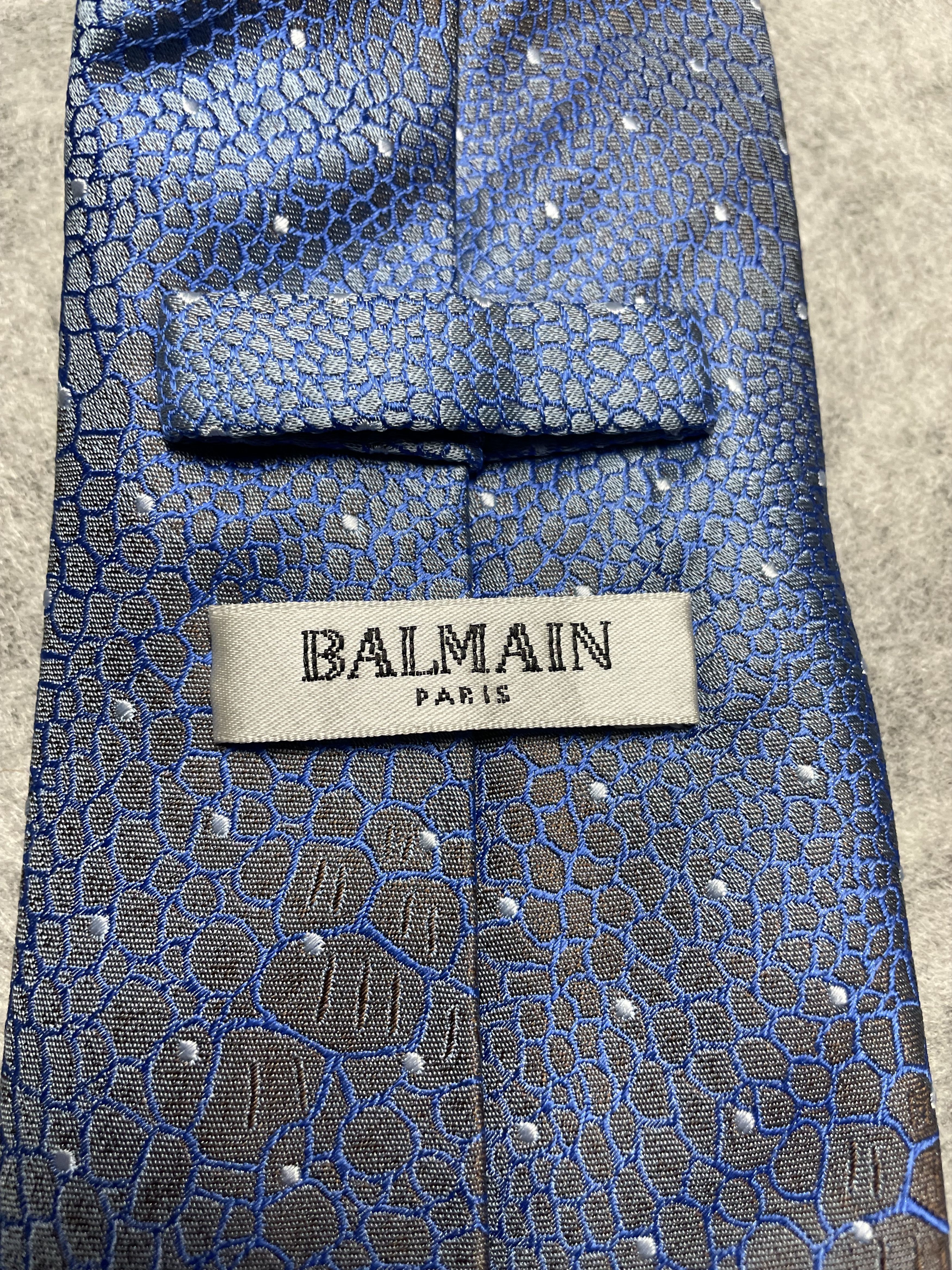 Balmain BALMAIN Paris Snakeskin Print Blue Silk Mens Tie Size ONE SIZE - 4 Thumbnail