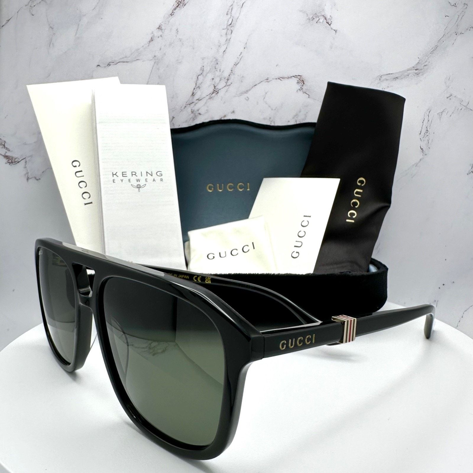 Gucci New GUCCI Sunglasses Black Aviator Pilot Gold Logo Metal Size ONE SIZE - 8 Thumbnail
