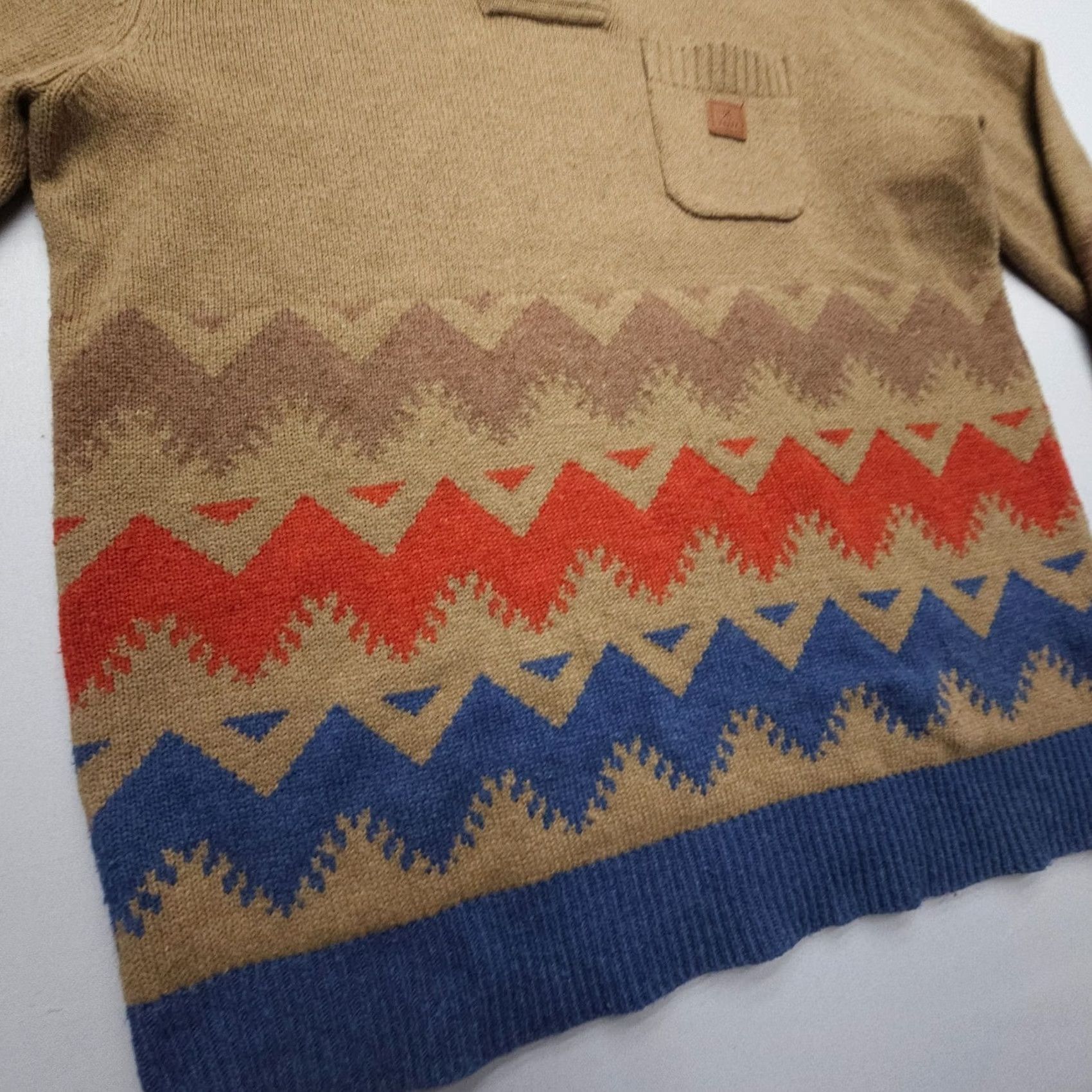 Roark Roark Mens Sweater Geometric Knit Collared Wool Blend Button Pullover Aztec Southwestern Multicolor M Size US M / EU 48-50 / 2 - 4 Thumbnail