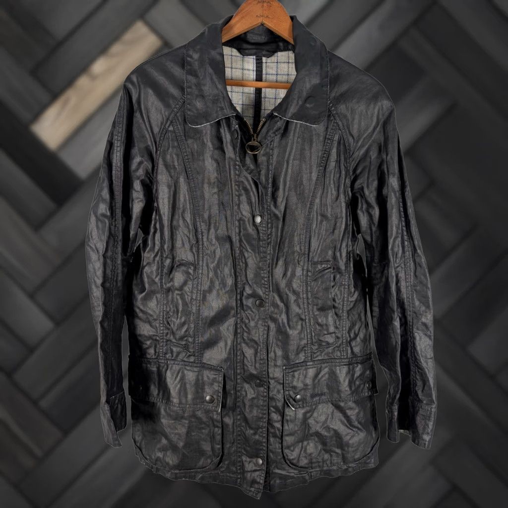 Barbour Barbour Duralinen Tattersall Jacket Womens UK 14 US 10 Black Coated Linen Field Jacket LCA0049NY71 Water Resistant Lightweight Mens? No Size L / US 10 / IT 46 - 1 Thumbnail