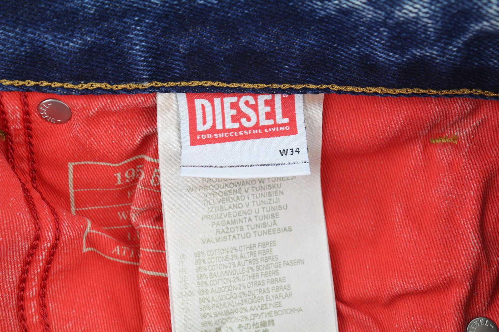 Diesel 1955 09E10 W34/L34 Blue Regular Straight Distress 85395 Size US 34 / EU 50 - 11 Thumbnail