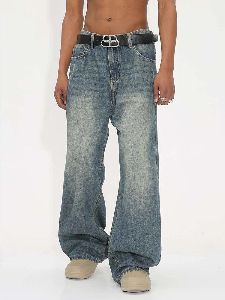 image of Distressed Denim Washed Faded Y2K Loose Baggy Jeans in Washed Black, Men's (Size 30)