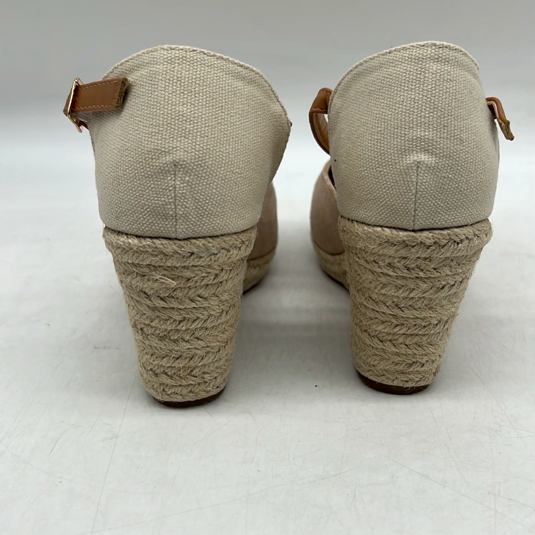 Vintage WOMENS Beige Faux Suede Mary Jane Pumps Wedge Heel Buckle Strap Size 6 Adult Shoes Size US 6 / IT 36 - 5 Thumbnail