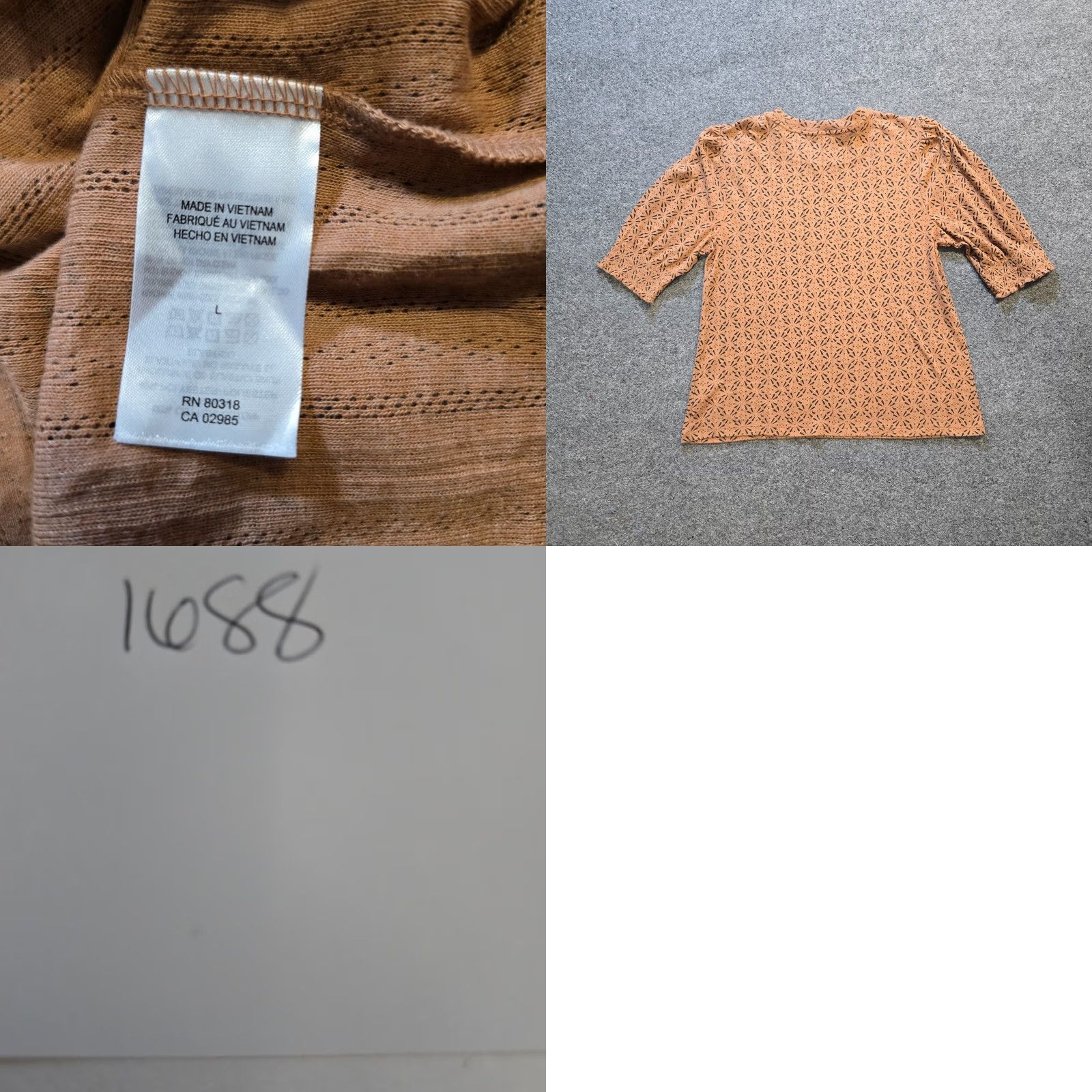 Lucky Brand Lucky Brand Top Womens Size Large Brown Textured Ribbed Short Sleeve Casual Regular Stretch Cotton Polyester Round Neck Pullover Geometric Pattern Cap Size L / US 10 / IT 46 - 8 Thumbnail