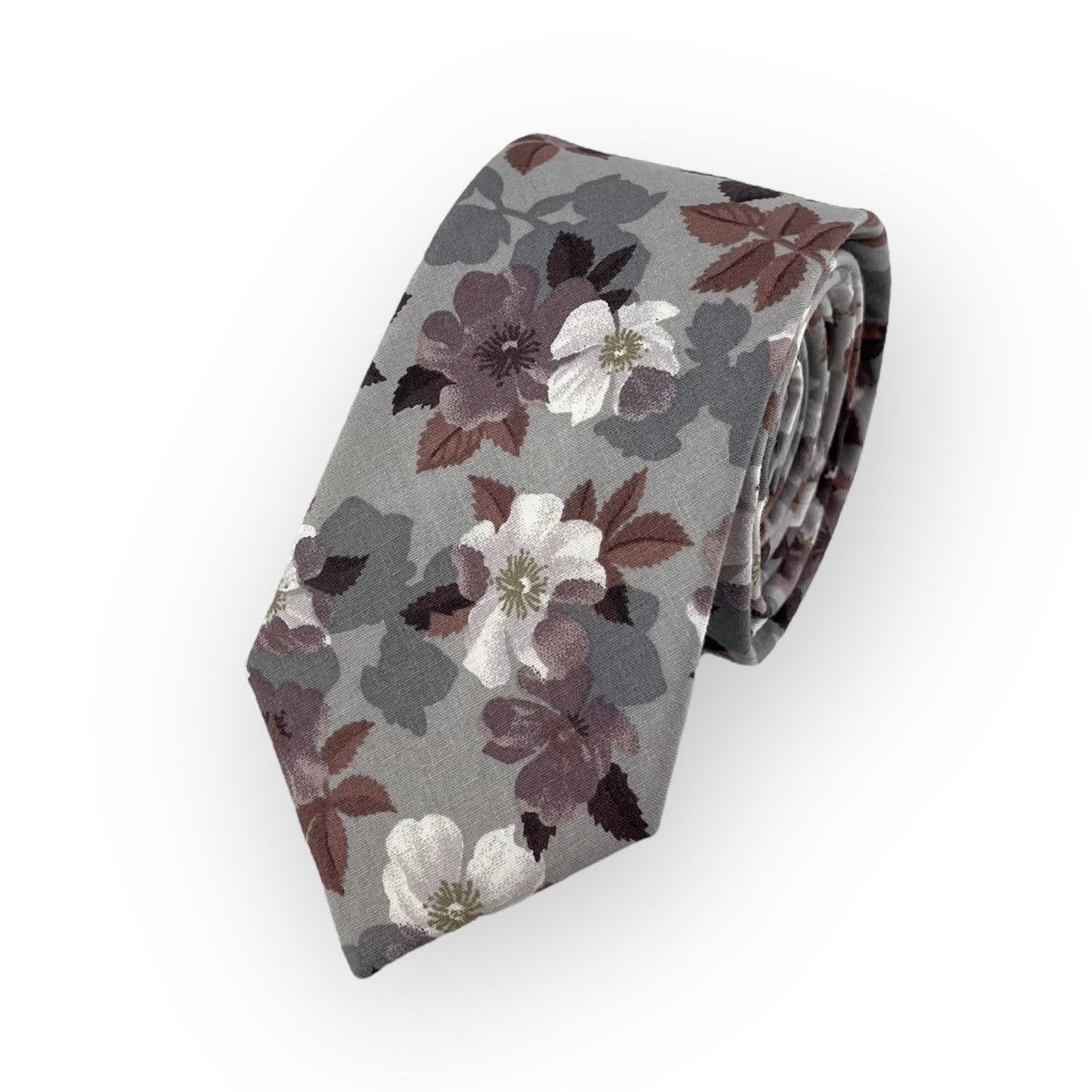 Other Men's Grey & Mauve Floral Print Necktie, Slim 2.5” Width Size ONE SIZE - 1 Thumbnail