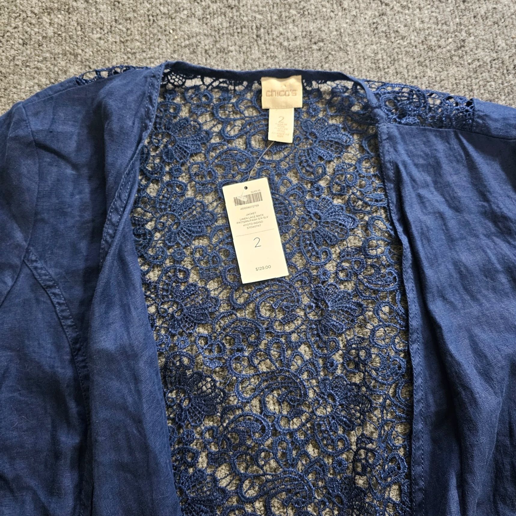 Vintage Chicos Blouse Womens L Blue Linen Lace 3/4 Sleeve Open Front Cardigan Casual Size L / US 10 / IT 46 - 2 Thumbnail